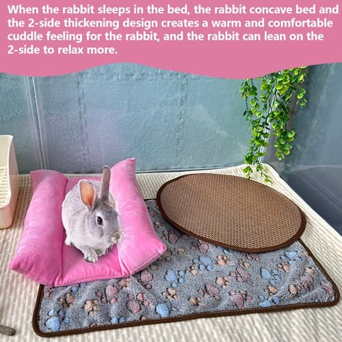 Hamiledyi 3PCS Rabbit Bed Mat 15.7x14 Inch Bunny Bed Soft Snuggle Pad Pillow Machine Washable Joint Support Guinea Pig Squirrel Hedgehog Ferret Kitten (Pink)