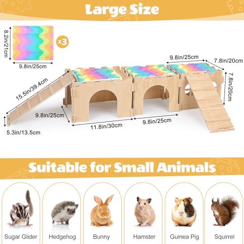 Unicorn Catcher 3 Pack Wooden Guinea Pig Hideout House with Stairs & Mats | Wooden Bunny Castle Hideout With Stairs And Soft Mats Perfect For Ferrets Chinchillas And Small Animals In Cages - size: 3 Houses