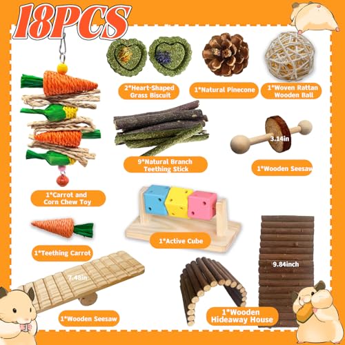 Rabbit Toys Bunny chew/Guinea Pig Toys Natural Timothy Hay Sticks Apple Wood Sticks Handmade for Guinea Pig Hamster Rat Chinchilla (TOY-1-18) - color: TOY-1-18