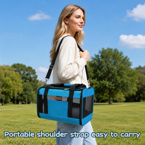 YUNIQUE Soft-Sided Cat & Dog Carrier for Pets Up to 15 Lbs, Airline Approved Collapsible Travel Puppy Carrier with Lightweight Fabric Design (Blue) - color: blue