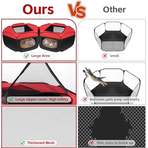 Small Animals Playpen, 2 Pcs Removable Pop-up Chicken Brooder Box with Cover & Zippers, Breathable Foldable Dog Cat Playen Chicken Run Coop Indoor Outdoor for Chick, Rabbits, Kittens, Puppies
