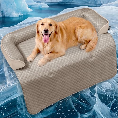 X-Large Cooling Dog Bed Mat - 45 x 37 inch Waterproof Couch Cover for Dogs Washable, Non-Slip Bottom Self Cooling Mat for Dogs, Durable & Non-Gel, Dog Couch Bed for Sofa Floor Car, Taupe - color: Taupe, size: 45"L x 37"W x 5"Th