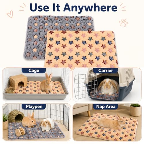 2PCS Bunny Rabbit Bed, Small Animal Beds Guinea Pig Mat Soft and Washable