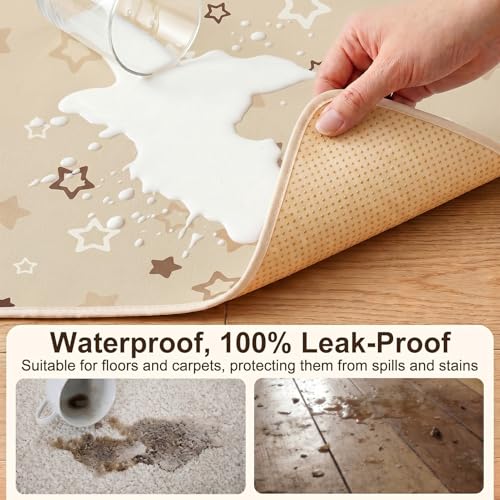 Basumee Splat Mat for Under High Chair, Waterproof & Mess-Proof Floor Mat | 46"×42" Baby Splash Mat, Non Slip Bottom, 4-Layer Fabric, Food & Liquid Catcher, Machine Wash for Boy Girl, Meals, BLW, Craft - color: Brown Stars, size: 46x42 Inches
