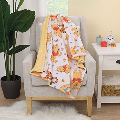Disney Winnie The Pooh Summertime Fun Yellow, Orange, and White Super Soft Sherpa Baby Blanket - color: Winnie the Pooh - Summertime Fun