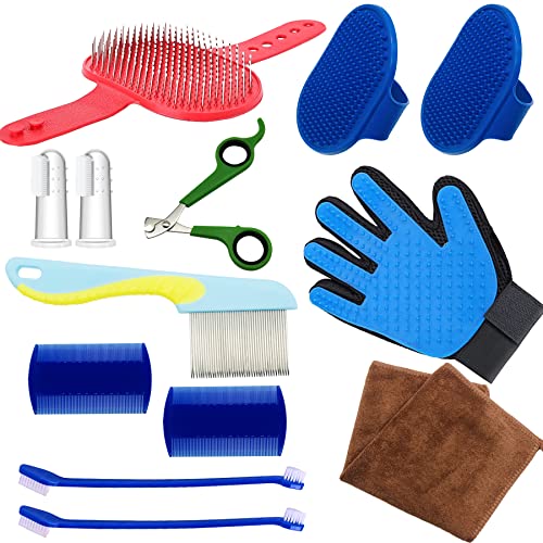13 PCS Small Animal Grooming Supplie, Nail Clipper and Trimmer, Pet Hair Remover Comb, Small Animal Massage Brush Double-Sided Comb and Toothbrush for Dog Bunny Rabbit Hamster