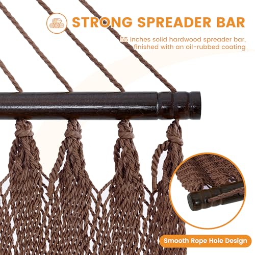 Lazy Daze XL Handwoven Caribbean Rope Hammock, 2+ Person Hammock | 13FT Polyester Outdoor Hammock with Spreader Bars & Straps & Carabiners, 500lbs Capacity for Outside, Patio, Brown - color: Brown