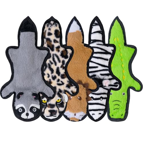 SHARLOVY No Stuffing Dog Toys Crinkle Squeaky, Long Lasting Chews for Aggressive, Durable Plush Dog Puppy Chew Toys for Teething, with 6 Tough Layers for Small Medium Large Breed-5pack,Large | Durable Plush Dog Puppy Chew Toys for Teething, with 6 Tough L