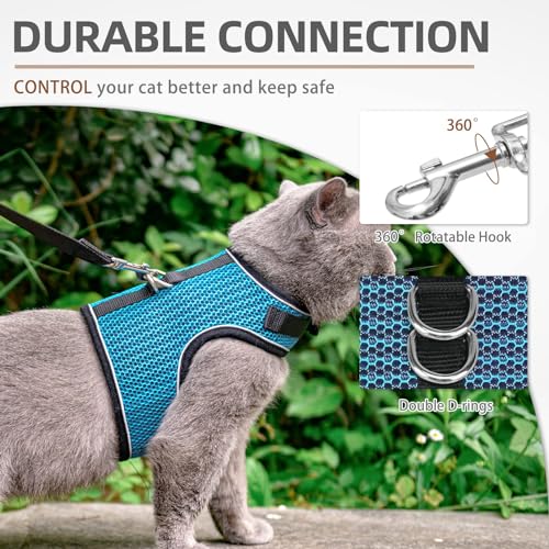 PUPTECK Soft Mesh Cat Vest Harness and Leash Set Puppy Padded Pet Harnesses Escape Proof for Cats Small Dogs (Large, Lake Blue) - color: Lake Blue(Reflective), size: L(NECK 8.5"-10.5", CHEST 12.5"-15", 6-10 lbs)