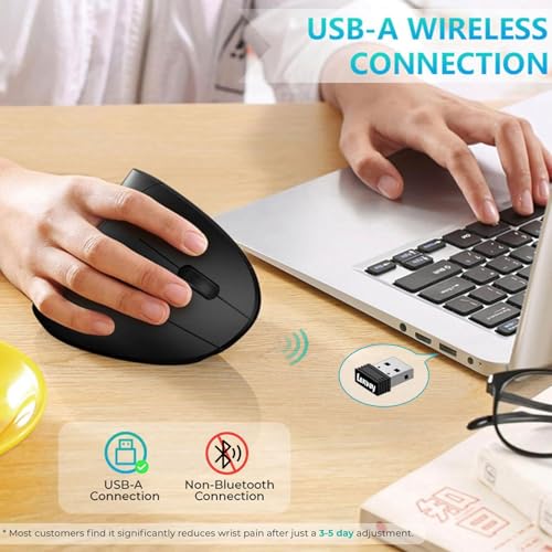 Lekvey Ergonomic Mouse, Rechargeable Vertical Wireless Mouse, Comfort Grip | Long Battery Life, USB-C Charging, Quiet Click, Carpal Tunnel Support, 2.4G Wireless, 3DPI 800/1200/1600, for Laptop, Mac, PC