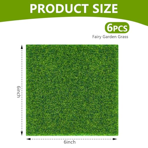 KISEER 6 Pack Fairy Garden Grass 6 x 6 Inches Miniature Artificial Craft Grass for Dollhouse Ornament DIY Decoration - size: 6 Pack 6 x 6