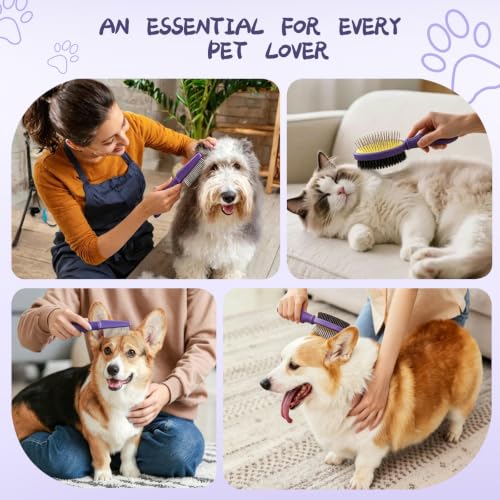 2PCS Pet Grooming and Deshedding Brush Tools | 2-In-1 Double-Sided Dogs Cats Brush for Shedding and Bathing, Pet Shedding Comb for Removes Loose Long and Short Haired - color: Purple
