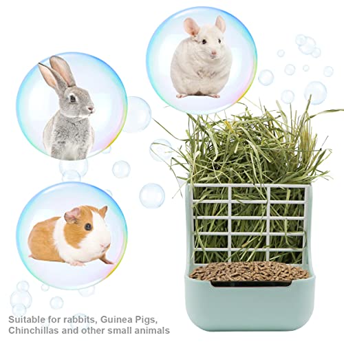 Litewoo Rabbit Hay Feeder Food Bowl Feeding Rack for Small Animal Guinea Pig Chinchilla Bunny Cage Accessories | Bunny food bowl & hay rack, durable plastic, chew-resistant, for small animal/chinchilla/cage, 5.9x6.7x7.09in, easy to clean - color: Green
