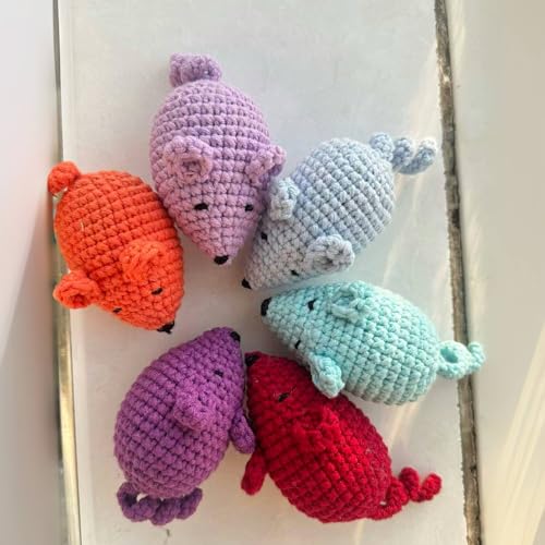 Catnip Toys Crochet Mouse, 6 Pcs Yarn Cat Nip Mice Safe Teeth Cleaning Chew Toy for Indoor Kittens Kitty, Adult Cats Interactive Catnip Cat Kicker Toys Anxiety Relief - color: 6pcs