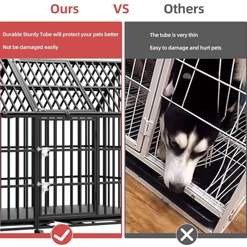 61 inch Heavy Duty Indestructible Dog Crate, Escape-Proof Chewproof Pet Kennel for Large Giant Dogs, Steel Indoor High Anxiety Cage with 6 Wheels, 6 Locks, 2 Trays, 3 Doors, Extra Large XL XXL - size: 60.2"L x 32.7"W x 50.8"H