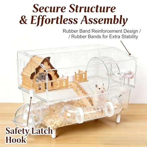 8-in-1 Clear Acrylic Hamster Cage 18x12x13 Small Animal Habitat House | All-in-One Accessory Set, High Transparency View, Easy Cleaning & Assembly, Ideal Starter Kit for Mouse, Dwarf, Gerbil