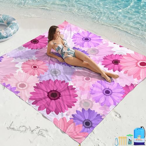 BYDOLL Beach Blanket Waterproof Sandproof,78''X81''/78''X110'' Large Sand Free Oversized Lightweight Sand Resistant Blanket, Picnic Mat for Beach Travel Camping Hiking Essentials - color: Daisy, size: 78''X81"
