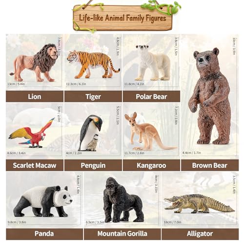 Large Safari Animals Figures Toys Wild Zoo Animal Figurines | Realistic Jungle Zoo Animal Set for Kids, with Kangaroo, Gorilla, Grizzly bear, Crocodile, Polar Bear, Penguin, Tiger, Panda - style: 10PCS Zoo Animal