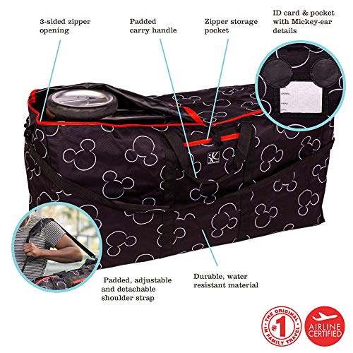 J.L. Childress Disney Baby Single & Double Stroller Bag - Travel Bag for Airplane, Fits Most Single & Double Baby Strollers, Airport Accessories for Gate or Baggage Check - Mickey Mouse, Black