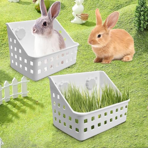 kathson 2PCS Rabbit Hay Feeder for Cages Bunny Hay Manger Holder Guinea Pig Hay Container for Small Animal Chinchilla Ferret Cage Accessories (7.5 X 4.7 X 5.5 inch) - size: 7.5 X 4.7 X 5.5 inches, 2 Pieces