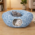 Cat Tunnel Bed, Cute Cat Tunnel Toy with Washable Cushion, Fits Indoor Cats up to 25 lbs, Cute Peekaboo Cave Pet Bed for Kittens, Rabbits, Blue Heart - color: Blue Heart
