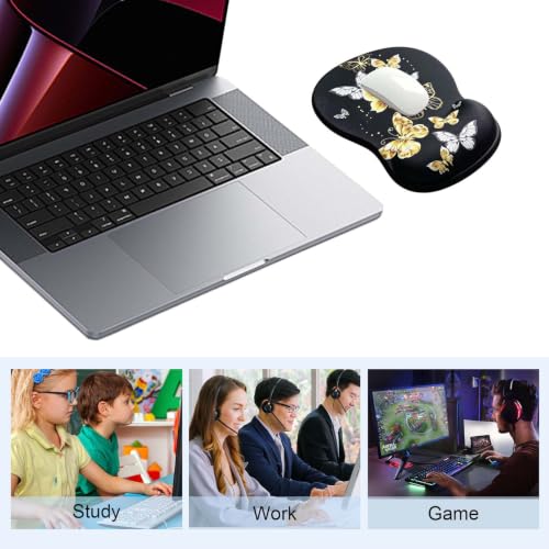 Ergonomic Mouse Pad with Gel Wrist Support, Comfortable Wrist Rest Mousepad with Non-Slip PU Base for Pain Relief, Desk, Home & Office (Golden Butterfly) - color: Golden Butterfly
