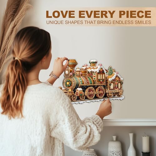 Christmas Mechanical Train Puzzles Adults Gifts Wooden 145 Pieces 11.4 * 7.4in - color: Christmas Mechanical Train, size: Medium