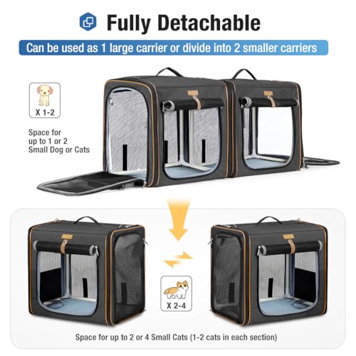 Lekereise Large Cat Carrier for 2 Cats, 2-in-1 Cat Travel Carrier with Litter Box, (17.7" x2) x16.5"x13" Pet Carrier with Zipper Locks for Moving Across The Country (No Hammock) - Black - color: Black