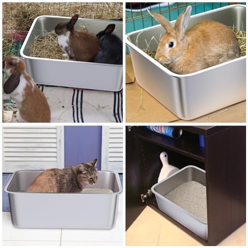 Stainless Steel Litter Box 2 Pack, Metal Cat Litter Box | 18"x14"x6", Easy to Clean, Never Absorb Odor, Non Stick Steel Litterbox for Small to Medium Cats - size: 2 Pack-Medium (17.7"×13.7"×6")