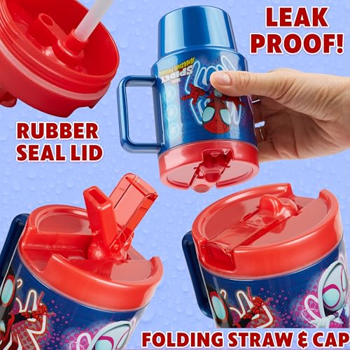 Get Trend Marvel Spiderman Kids Water Bottle with Straw 16.9 oz BPA Free Plastic Cup with Lid Handle Reusable Tumbler for School Gifts for Kids (Blue Spidey) - color: Blue Spidey