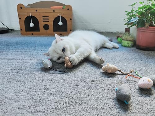 Andiker 8Pcs Cat Mouse Toys, Plush Catnip Toys Self-Play Soft Cat Mice Toy Catch and Bite to Kill Boring Time Interactive Kitten Toy for Indoor Cats and Kitten