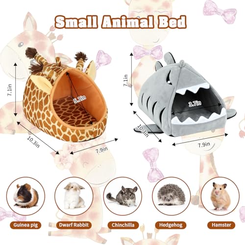 YUEPET Guinea Pig Bed 2 Pack, Washable Guinea Pig Hideouts, Shark & Giraffe | Guinea Pig Hideout, Guinea Pig House, Soft Plush Fabric, Washable Cave Beds, Anti-Slip Bottoms, Shark & Giraffe Designs - color: Shark and Giraffe