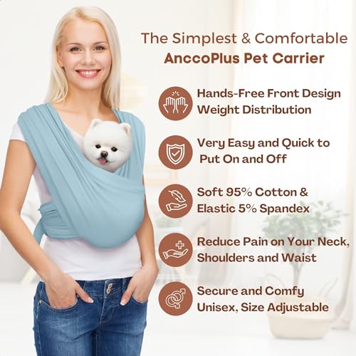 Small Dog Sling Carrier, Hands-Free, Baby Blue, Plus | Patented Front Carrier Reduces Back and Neck Strain; Adjustable, Soft Cotton, 3D Air Mesh for Puppies & Cats up to 20 lb - color: Baby Blue, size: Plus