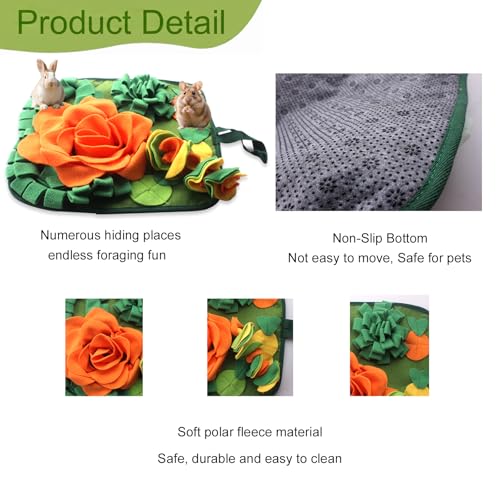 Rabbit Foraging Mat Bunny Snuffle Mat for Small Animal Puzzle Toy | Interactive Enrichment Toy 17.7", Feed Treat Mat for Rabbits Guinea Pigs, Hamster, Puppies, Chinchillas, Kitten, Indoor, Soft