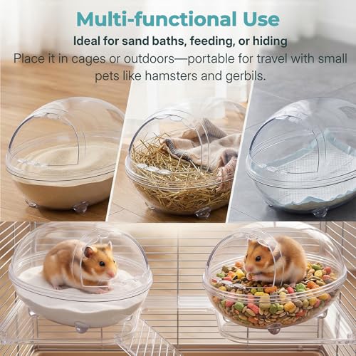 Clear Hamster Sand Bath, Dinosaur Sandbox Hideout with Scoop (L) | Anti-Scatter Sandbox, For Dwarf Hamsters Gerbils Mice, Hideout & Sand Bath Container - size: Large