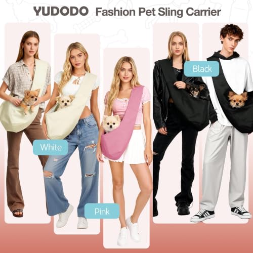 YUDODO Adjustable Dog Sling Carrier for Small Dogs, Puppy Crossbody Carrier | Safety Strap, Pocket Storage, Machine Washable, Comfortable Travel & Outdoor Lightweight Sling, 4-10lbs, Pink - color: Pink (4-10lbs)