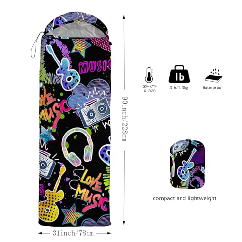 Galaxy Wolf Camping Sleeping Bags Warm & Cool Weather Waterproof Backpacking Blue Purple Starry Sky Sleeping Bag All Seasons Camping, for Adult Kids Boy Girls Camping Gear Equipment, Traveling - color: B-Musical1