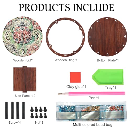 Diamond Art Candy Box Ladybird Diamond Painting Wooden Snack Box Animal Gem Painting Storage Case Gem Art Organizer Case Embroidery Kit Mosaic Kits for Adults Storage Containers with Lid - color: Ladybird