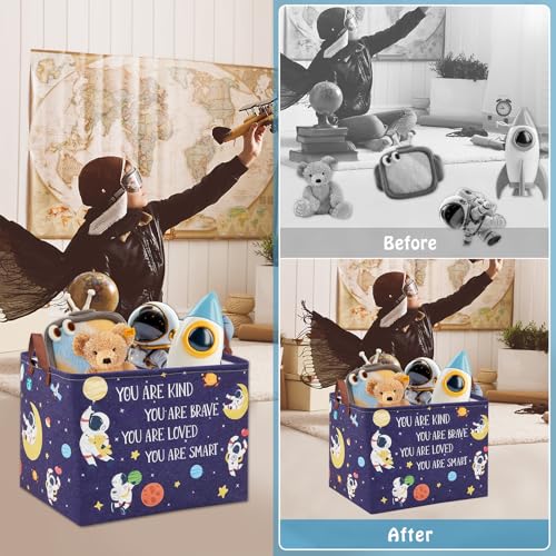 Space Room Decor Kid Storage Box,Boys Astronaut Planets Stars Organizer Toy Box Bin, Galaxy Spaceman Outer Space Blue Laundry Hamper for Baby Bedroom Classroom Nursery - color: Blue 2