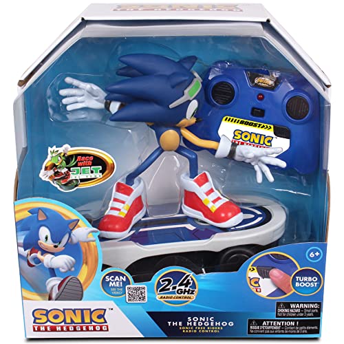 NKOK Sonic the Hedgehog Free Rider R/C Skateboard with Turbo Boost, Ages 6+ | Full-function RC skateboarder, rubber tires, adjustable front wheel, officially licensed, ages 6+, requires 6 AA batteries - style: Sonic Free Rider