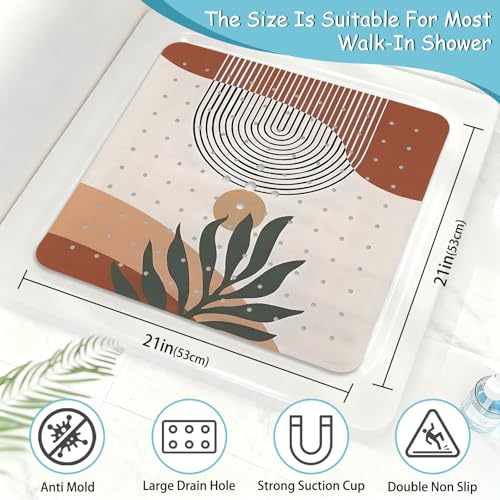 Leaves Square Anti Slip Shower Mats for Inside Shower Accessories, Boho Bath Mats for Bathroom Non Slip Shower Floor Mat Decor Rubber Bathmat with Suction and Drain Holes Machine Washable, 21″X21″ - color: B06, size: 21" x 21" (Square)