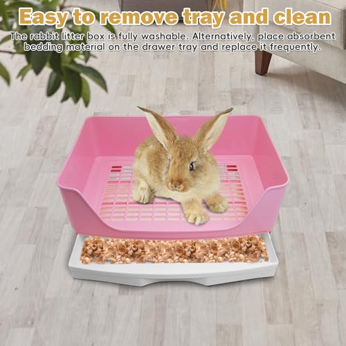 kathson 2PCS Large Rabbit Litter Box Trainer, Potty Corner Toilet with Drawer Bigger Pet Pan for Adult Hamster, Guinea Pig, Ferret, Galesaur, Bunny and Other Animals (Pink,Brown) - size: 2PCS, Brown，Pink