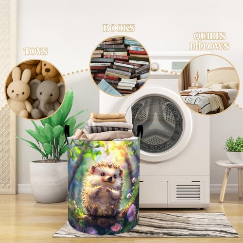 Cute Hedgehog with Flowers Laundry Basket, Dorm Nursery Foldable Laundry Hamper Organizer for Bathroom Decor, Toy Clothes Storage Box for Bedroom 19.7x15.7 Inch - style: Hedgehog35
