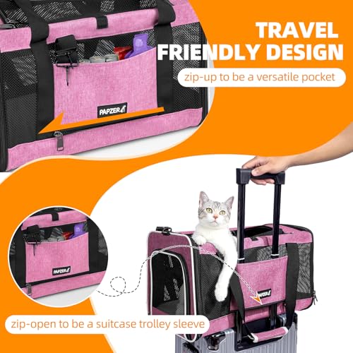 Cat Carrier Soft-Sided Travel Bag for Medium to Large Cat Over 15lbs | Small Puppy Dog Carry Crate 12 Pounds, Top Entry, Breathable Mesh, Pet Kitten Rabbit Cage Bag Transport Kennel Collapsible - color: Pink