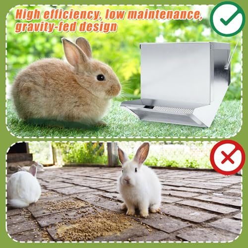 2 Pcs Rabbit Feeder for Cages Small Animal Food Pellet Dispenser with Lid Metal Chicken Grit Oyster Shell Squirrel Feeders Outside(7.7 Inches,Mesh Bottom,Silver) - color: Silver, size: 7.7 Inches, style: Mesh Bottom