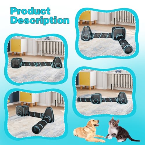 Outdoor Cat Enclosure, 9.45 ft Pop-Up Cat Tent with Tunnel Kit | 4-Piece Kit with 2 Tunnels, 33.86 x 11.81 in Tubes, Breathable Mesh, Pop-Up Setup, Storage Bag, DIY Layouts, Cats