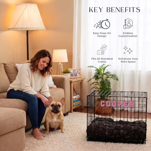 Custom Letter Charms for Dog and Cat Crates, Snap-On Decor Kit | Snap-on rubber letter charms for dog and cat wire crates. Personalize with names, phrases, birthdays and pet parties.