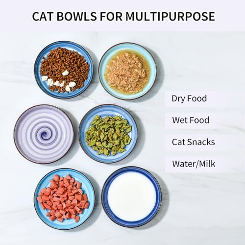 Selamica Ceramic Cat Food Bowl, 6 Inch Cat Bowls Whisker Friendly, Shallow Wide Kitten Plates for Food and Water, Set of 6, Gradient Blue - color: Gradient Blue, size: 6 Inch, Set of 6