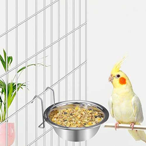 Wontee Pet Food Water Bowl Stainless Steel Hanging Feeder, 3 Pcs, S+M+L | Rust-proof, removable for easy refilling and cleaning, for feeding in cages/kennels/crates, for small dogs/cats/birds/rabbits - size: S+M+L
