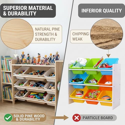 Amdermi Kids Toy Storage Organizer with Bookcase and Stuffed Animal Zoo, 4-in-1 Wooden Multi Bin Toy Shelf for Toddlers, Playroom, Bedroom, Nursery - color: Cream
